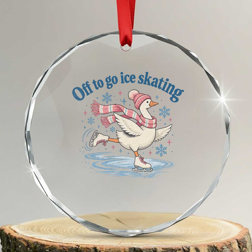 Ice Skater Goose Crystal Glass Ornament Off To Go Ice Skating