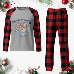 Ice Skater Goose Plaid Pajama Set Off To Go Ice Skating
