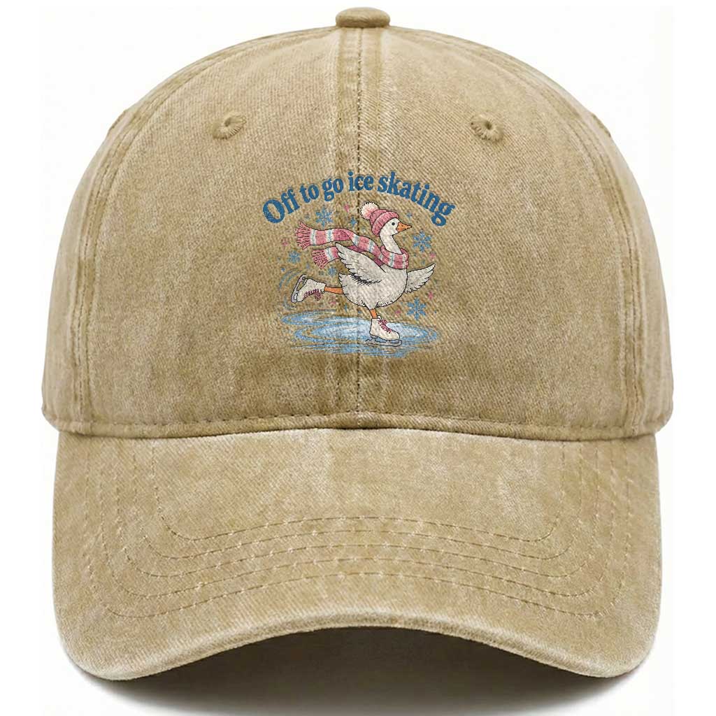 Ice Skater Goose Washed Cotton Baseball Cap Off To Go Ice Skating