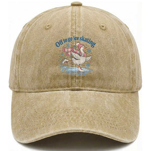 Ice Skater Goose Washed Cotton Baseball Cap Off To Go Ice Skating