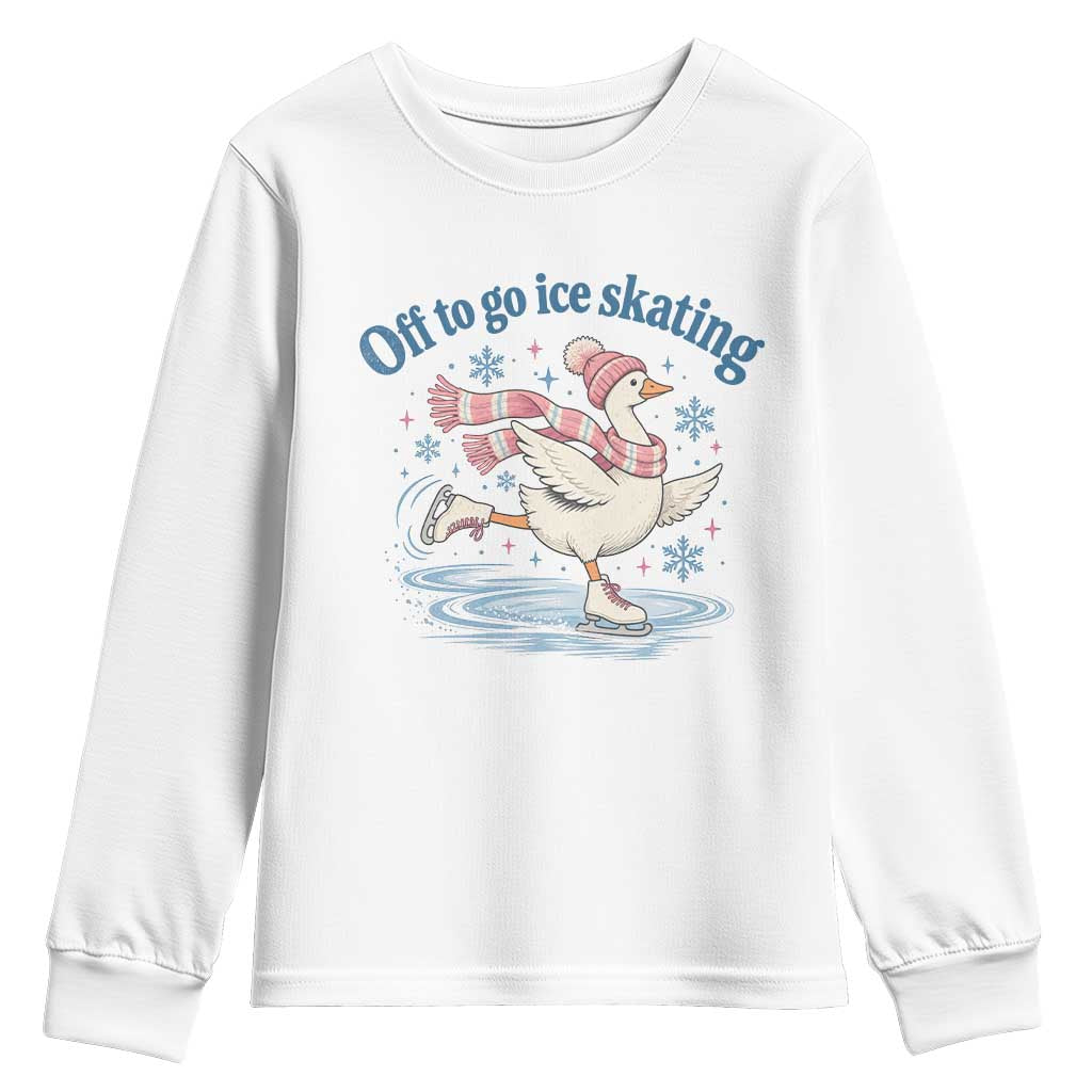 Ice Skater Goose Youth Sweatshirt Off To Go Ice Skating