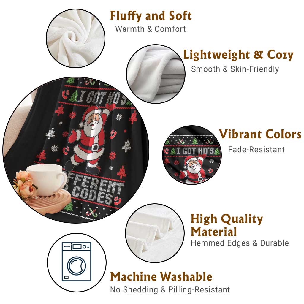 Funny Santa Ugly Christmas Throw Blanket I Got Hos in Different Area Codes TS10 Print Your Wear