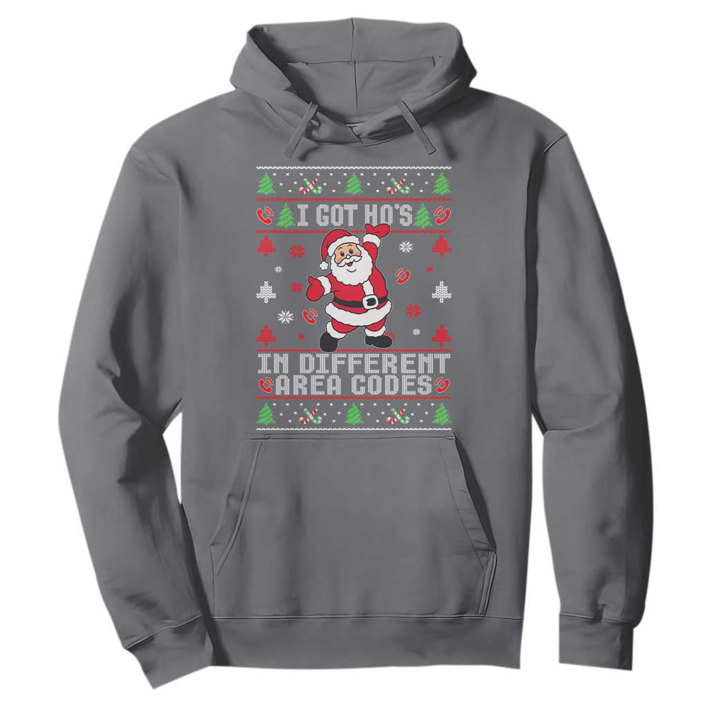 Funny Santa Ugly Christmas Hoodie I Got Hos in Different Area Codes TS10 Charcoal Print Your Wear