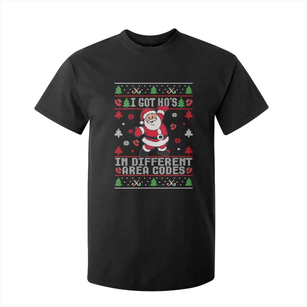 Funny Santa Ugly Christmas T Shirt For Kid I Got Hos in Different Area Codes TS10 Black Print Your Wear