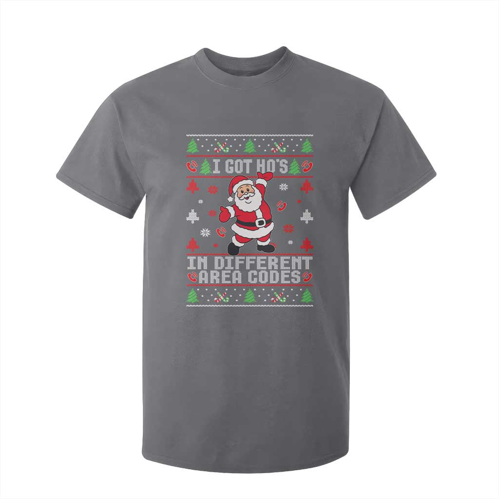 Funny Santa Ugly Christmas T Shirt For Kid I Got Hos in Different Area Codes TS10 Charcoal Print Your Wear
