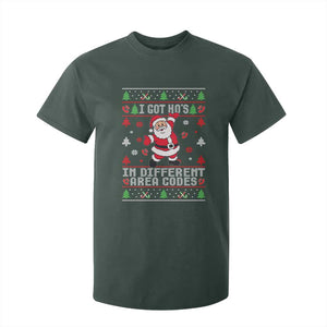 Funny Santa Ugly Christmas T Shirt For Kid I Got Hos in Different Area Codes TS10 Dark Forest Green Print Your Wear