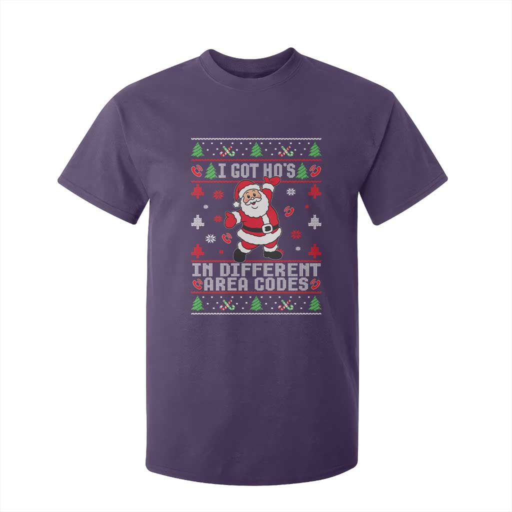 Funny Santa Ugly Christmas T Shirt For Kid I Got Hos in Different Area Codes TS10 Purple Print Your Wear