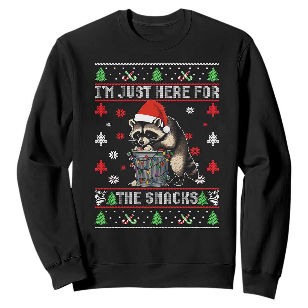 Funny Raccoon Ugly Christmas Sweatshirt I'm Just Here for The Snacks Cute Trash Panda TS10 Black Print Your Wear
