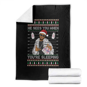 Funny Christmas Diddy Throw Blanket Diddy Sees You When Youre Sleeping Ugly Xmas TS10 Black Print Your Wear