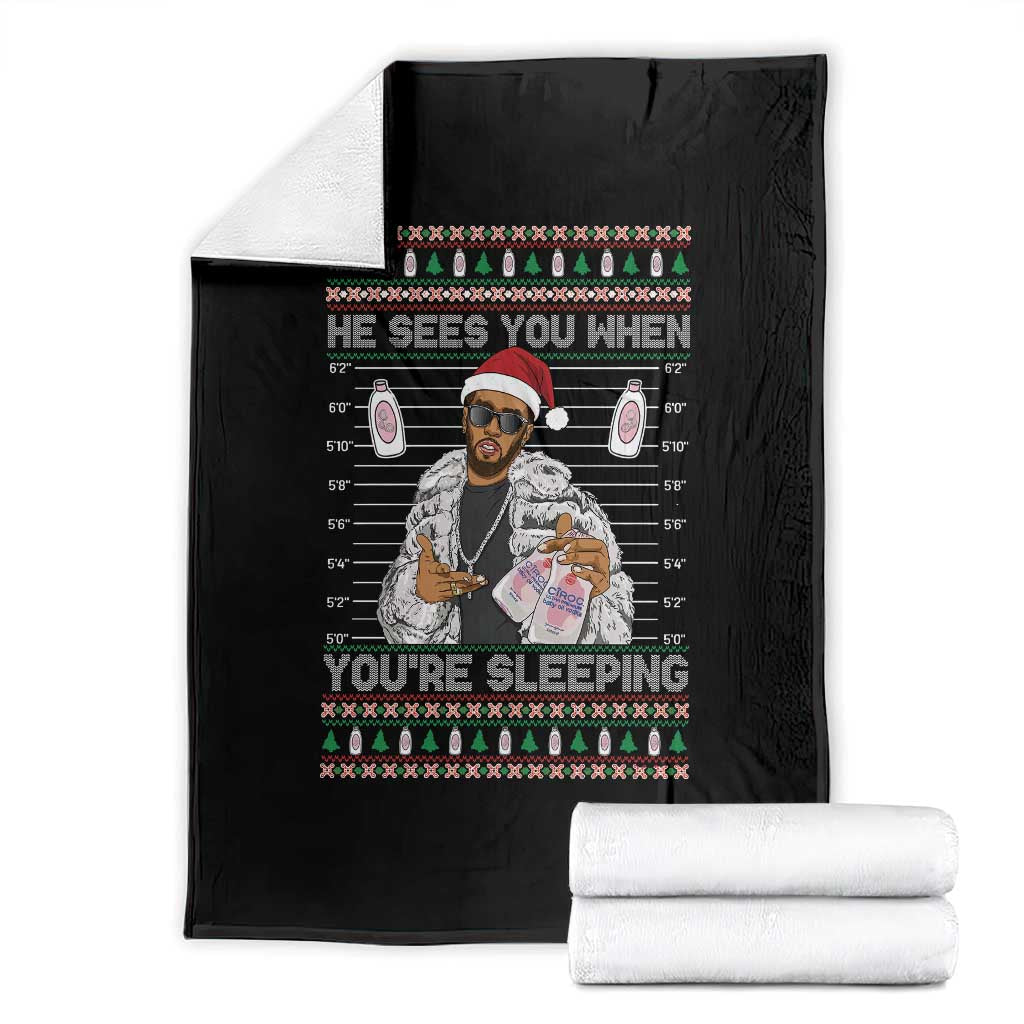 Funny Christmas Diddy Throw Blanket Diddy Sees You When Youre Sleeping Ugly Xmas TS10 Black Print Your Wear