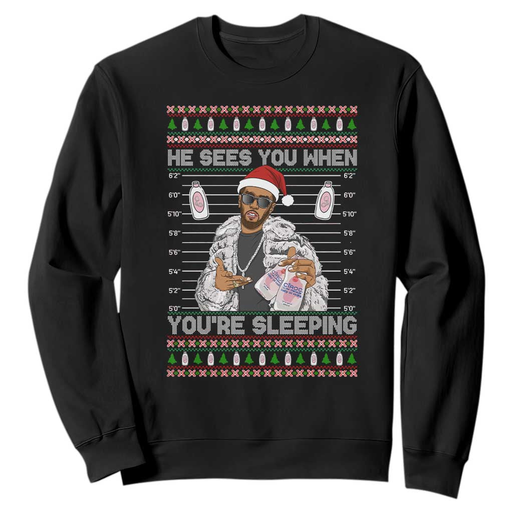 Funny Christmas Diddy Sweatshirt Diddy Sees You When Youre Sleeping Ugly Xmas TS10 Black Print Your Wear