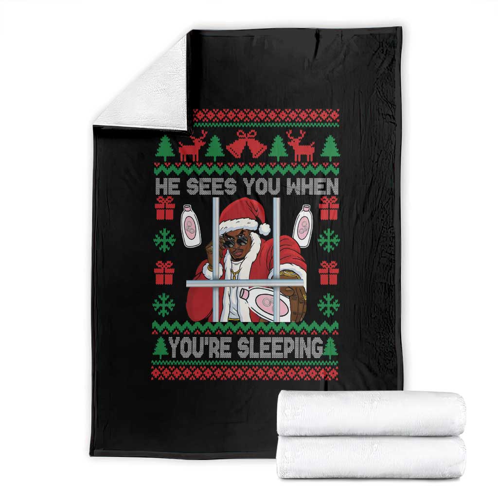Funny Christmas Diddy Throw Blanket Diddy Sees You When Youre Sleeping Dirty Ugly Xmas TS10 Black Print Your Wear