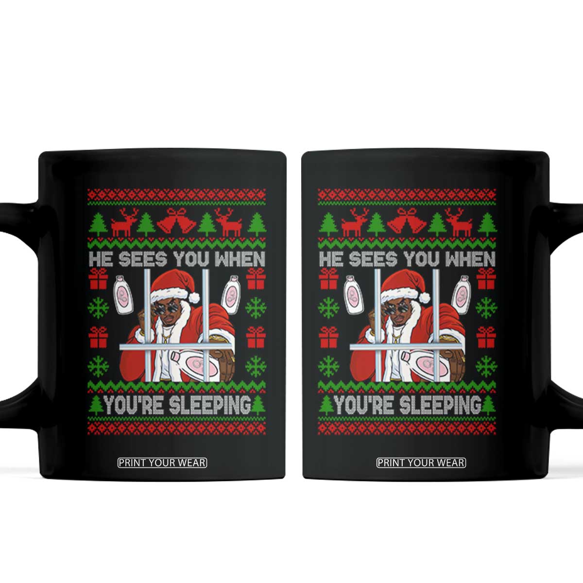Funny Christmas Diddy Coffee Mug Diddy Sees You When Youre Sleeping Dirty Ugly Xmas TS10 Black Print Your Wear
