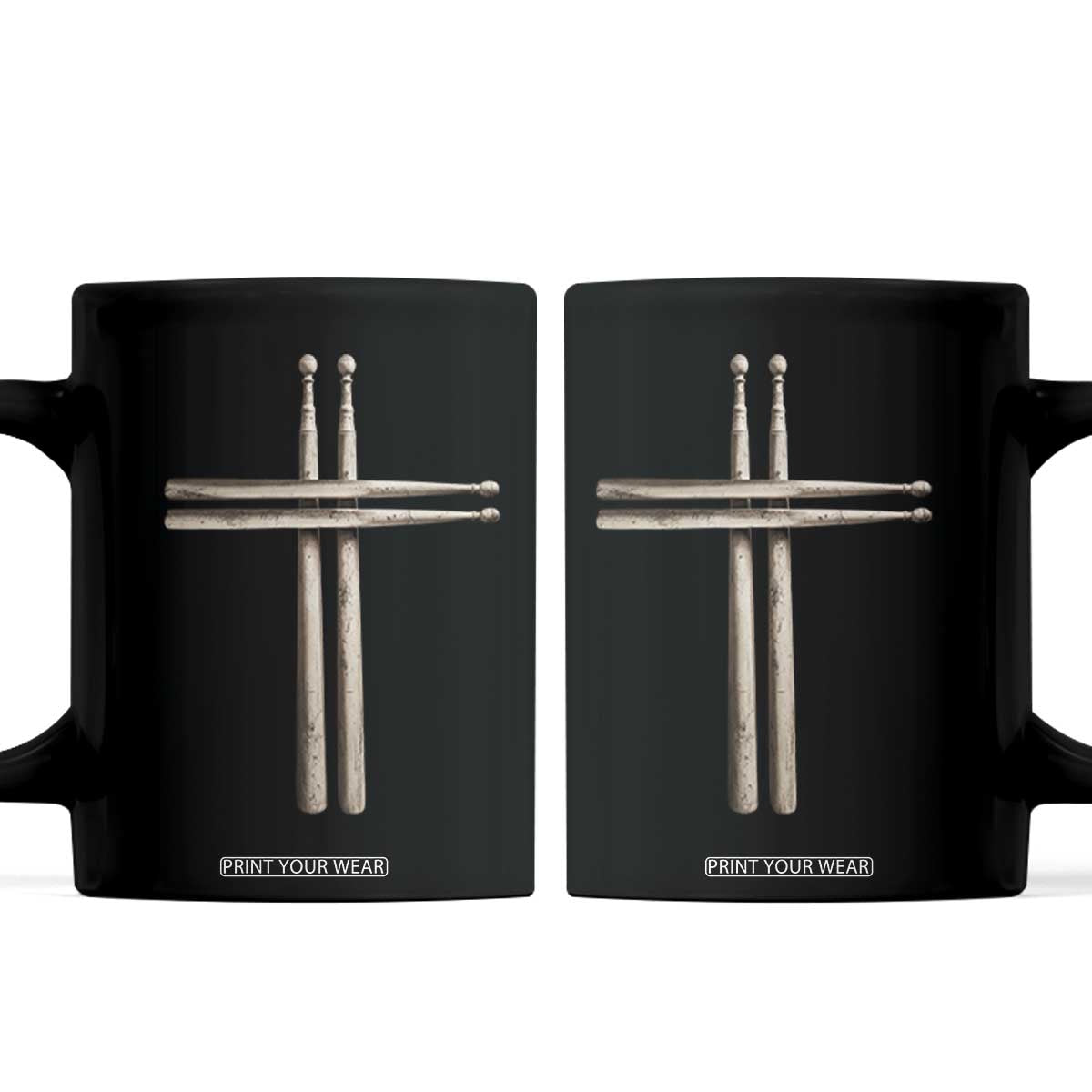 Christian Drummer Coffee Mug Drumstick Cross Rock Music Lover Gift TS10 Black Print Your Wear