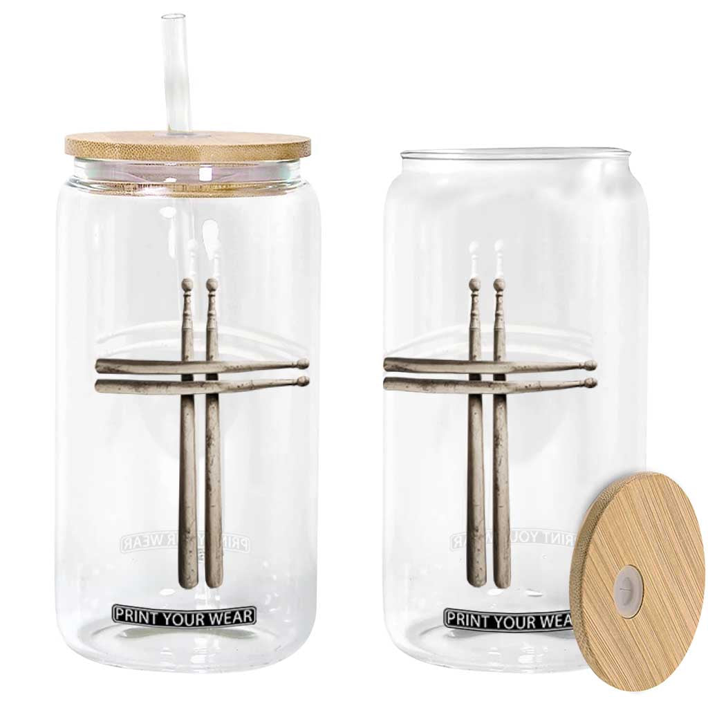 Christian Drummer Glass Can Drumstick Cross Rock Music Lover Gift TS10 Print Your Wear