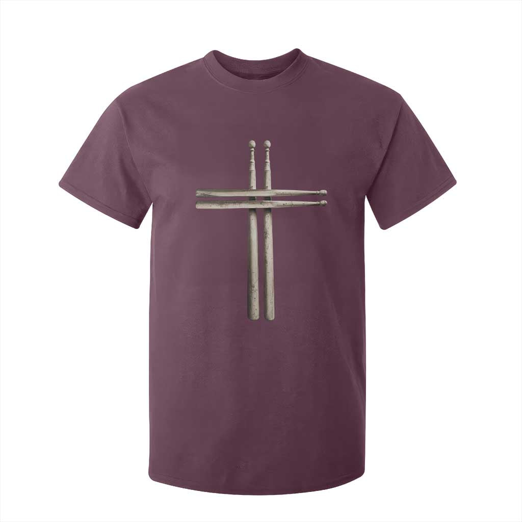 Christian Drummer T Shirt For Kid Drumstick Cross Rock Music Lover Gift TS10 Maroon Print Your Wear
