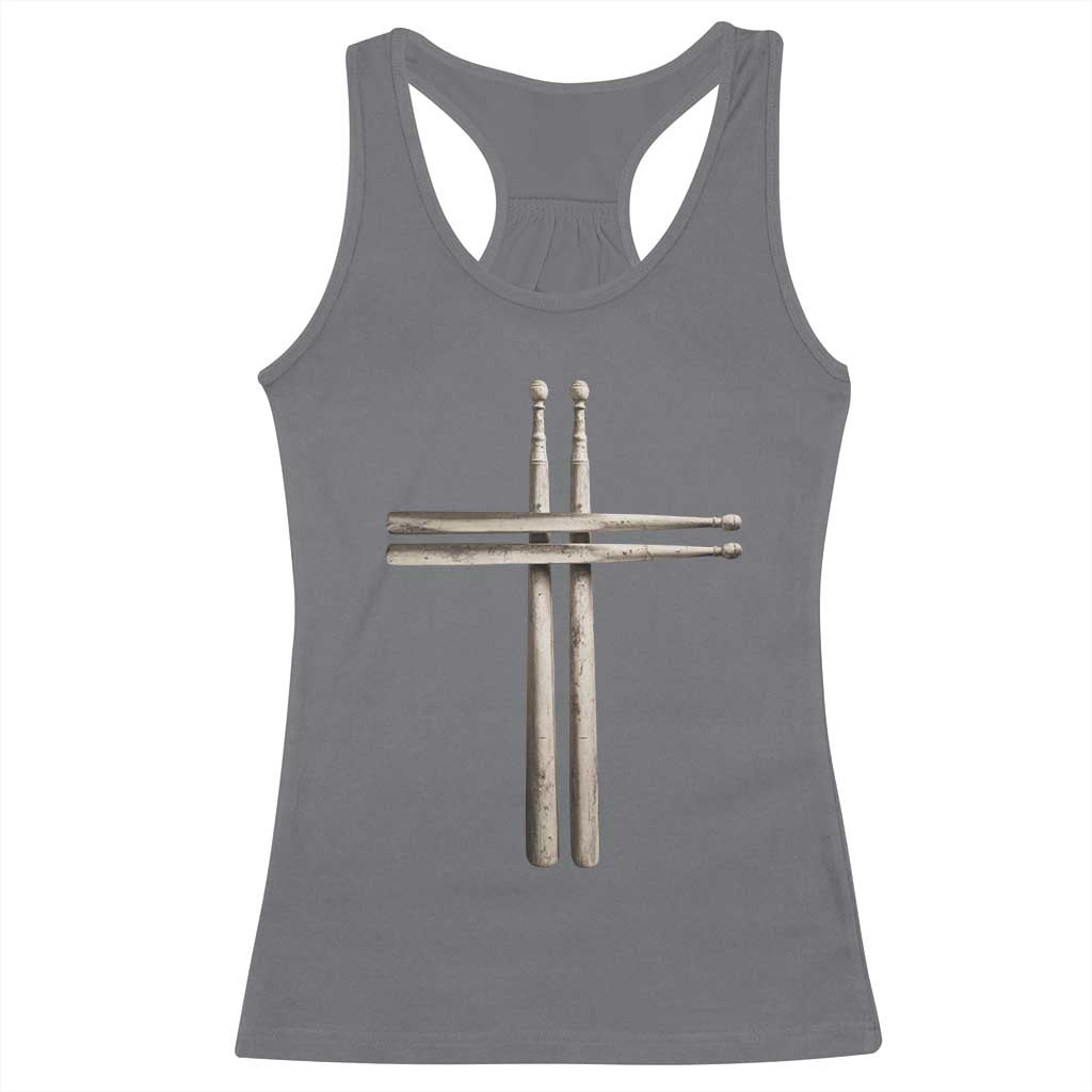 Christian Drummer Racerback Tank Top Drumstick Cross Rock Music Lover Gift TS10 Charcoal Print Your Wear