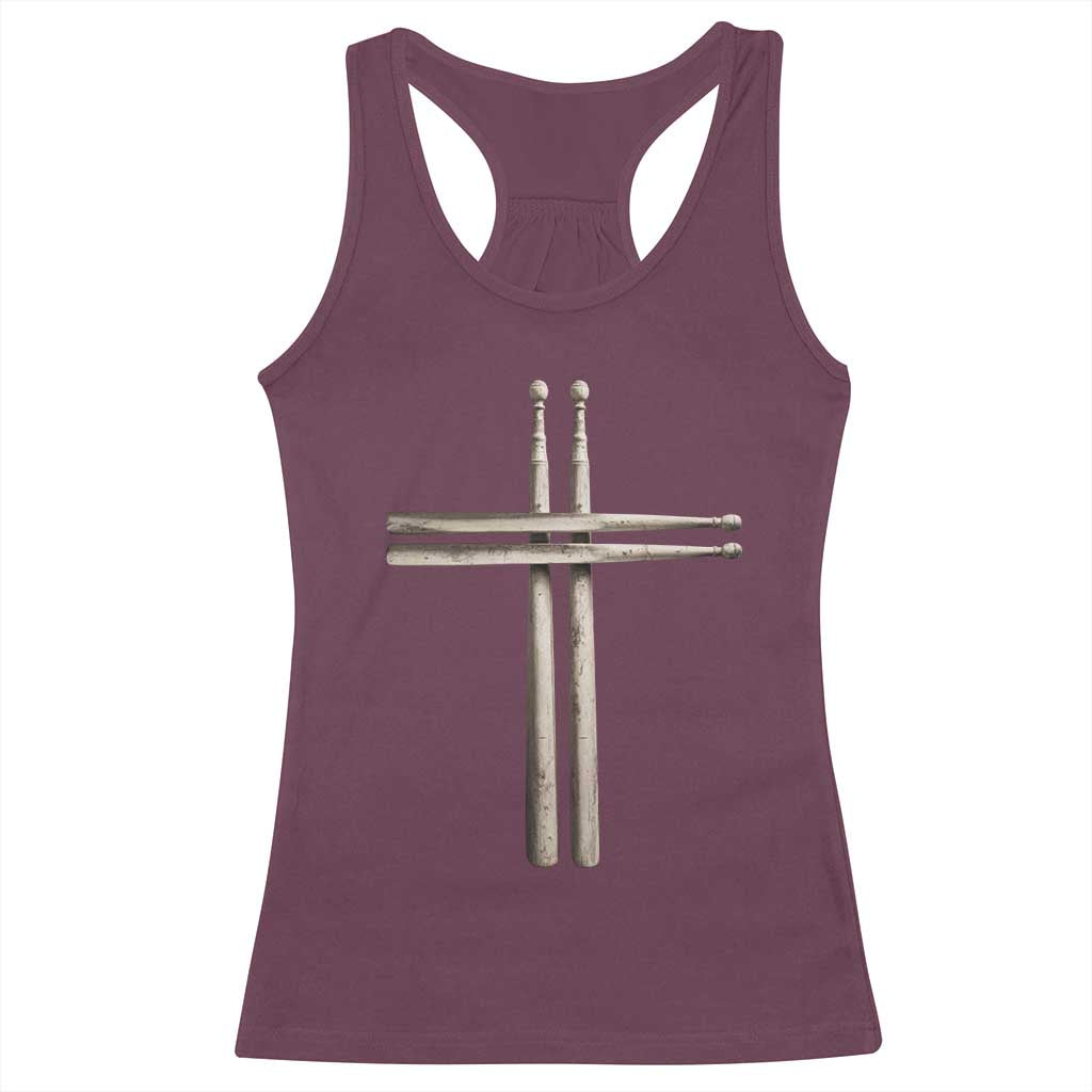 Christian Drummer Racerback Tank Top Drumstick Cross Rock Music Lover Gift TS10 Maroon Print Your Wear