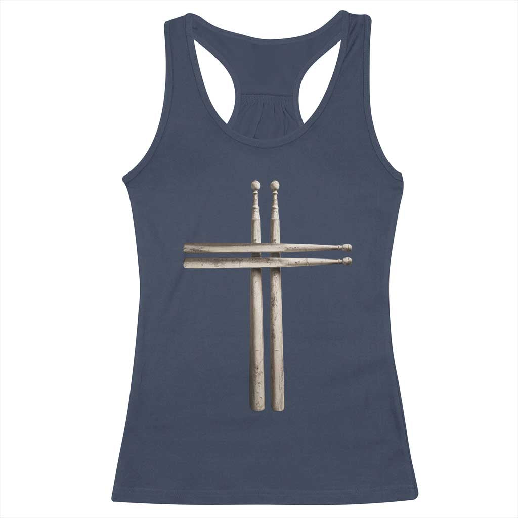 Christian Drummer Racerback Tank Top Drumstick Cross Rock Music Lover Gift TS10 Navy Print Your Wear