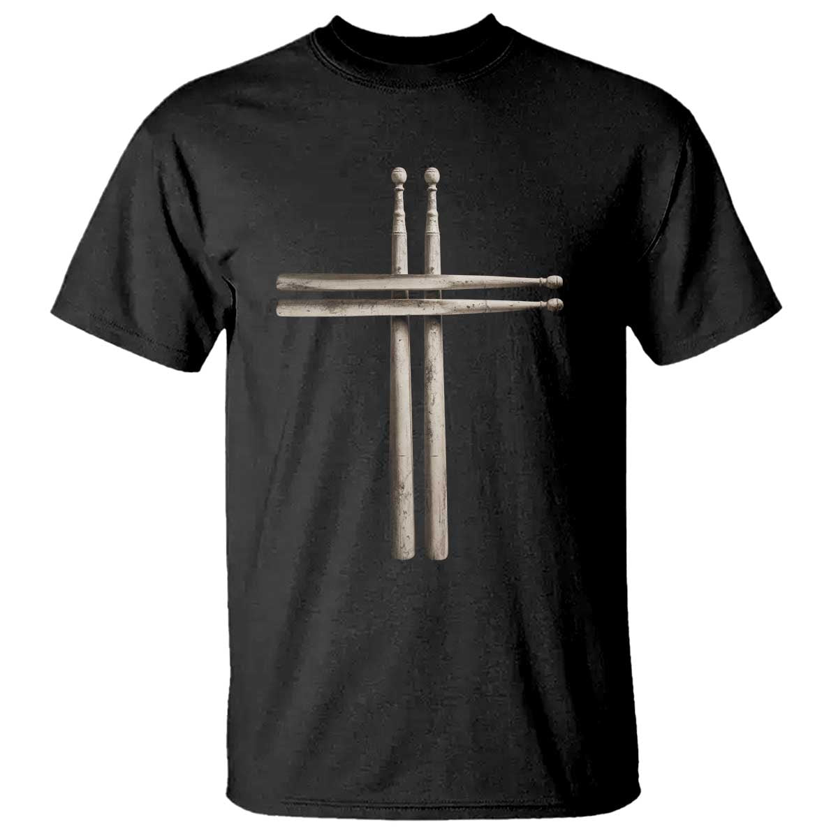 Christian Drummer T Shirt - Drumstick Cross Rock Music Lover Faith Gift Tee TS10 Black Print Your Wear