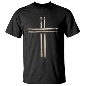 Christian Drummer T Shirt - Drumstick Cross Rock Music Lover Faith Gift Tee TS10 Black Print Your Wear