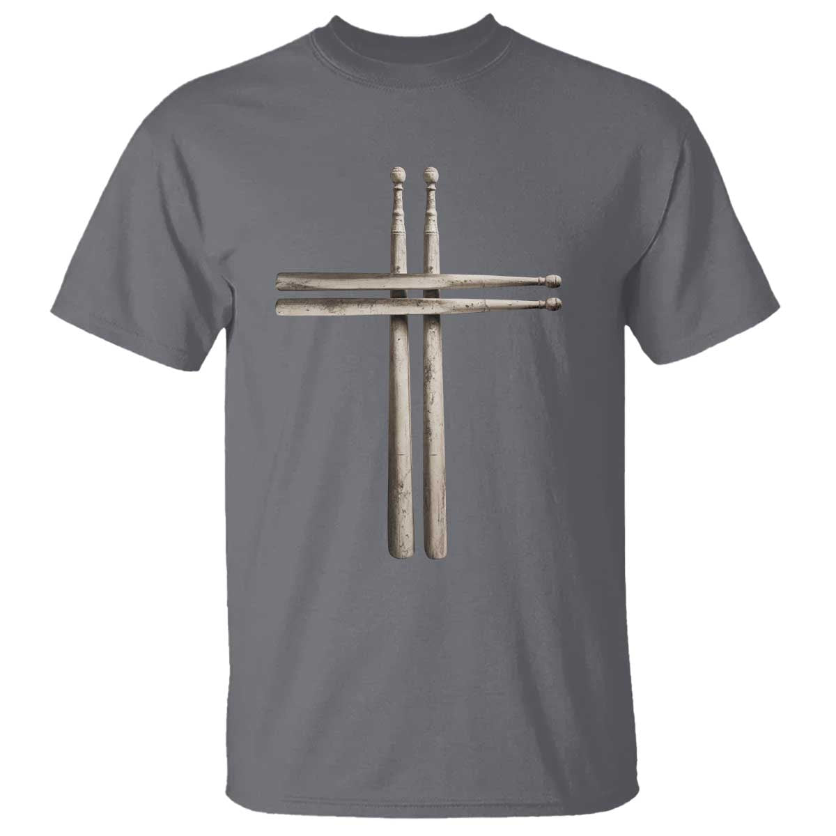 Christian Drummer T Shirt - Drumstick Cross Rock Music Lover Faith Gift Tee TS10 Charcoal Print Your Wear