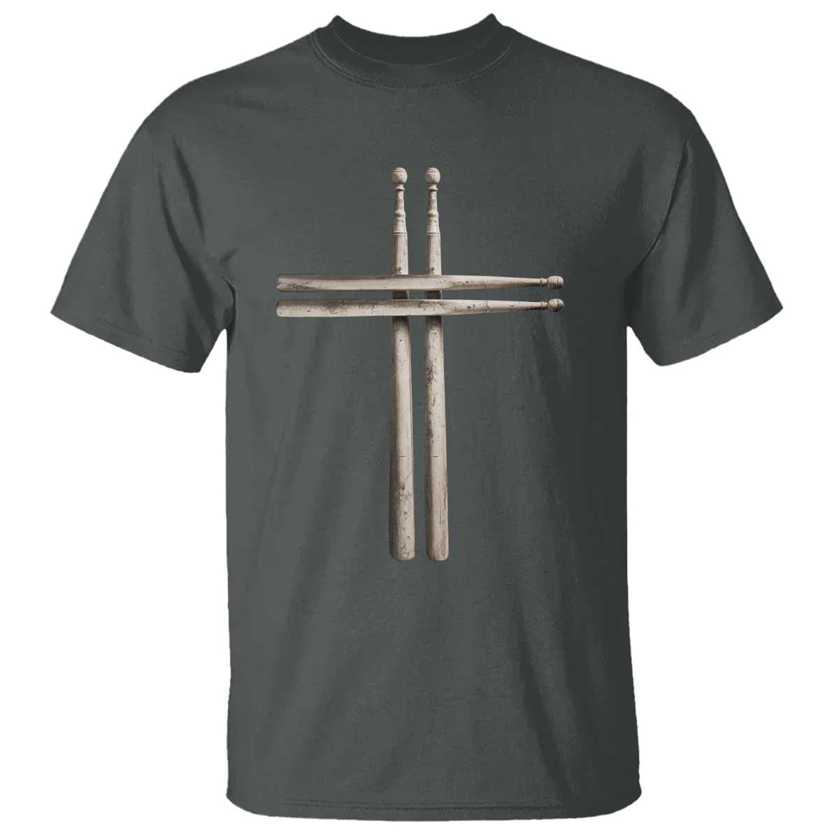 Christian Drummer T Shirt - Drumstick Cross Rock Music Lover Faith Gift Tee TS10 Dark Heather Print Your Wear
