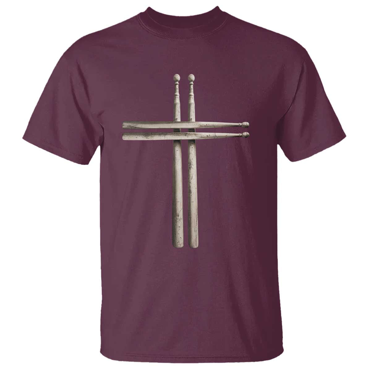 Christian Drummer T Shirt - Drumstick Cross Rock Music Lover Faith Gift Tee TS10 Maroon Print Your Wear