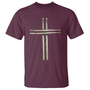 Christian Drummer T Shirt - Drumstick Cross Rock Music Lover Faith Gift Tee TS10 Maroon Print Your Wear