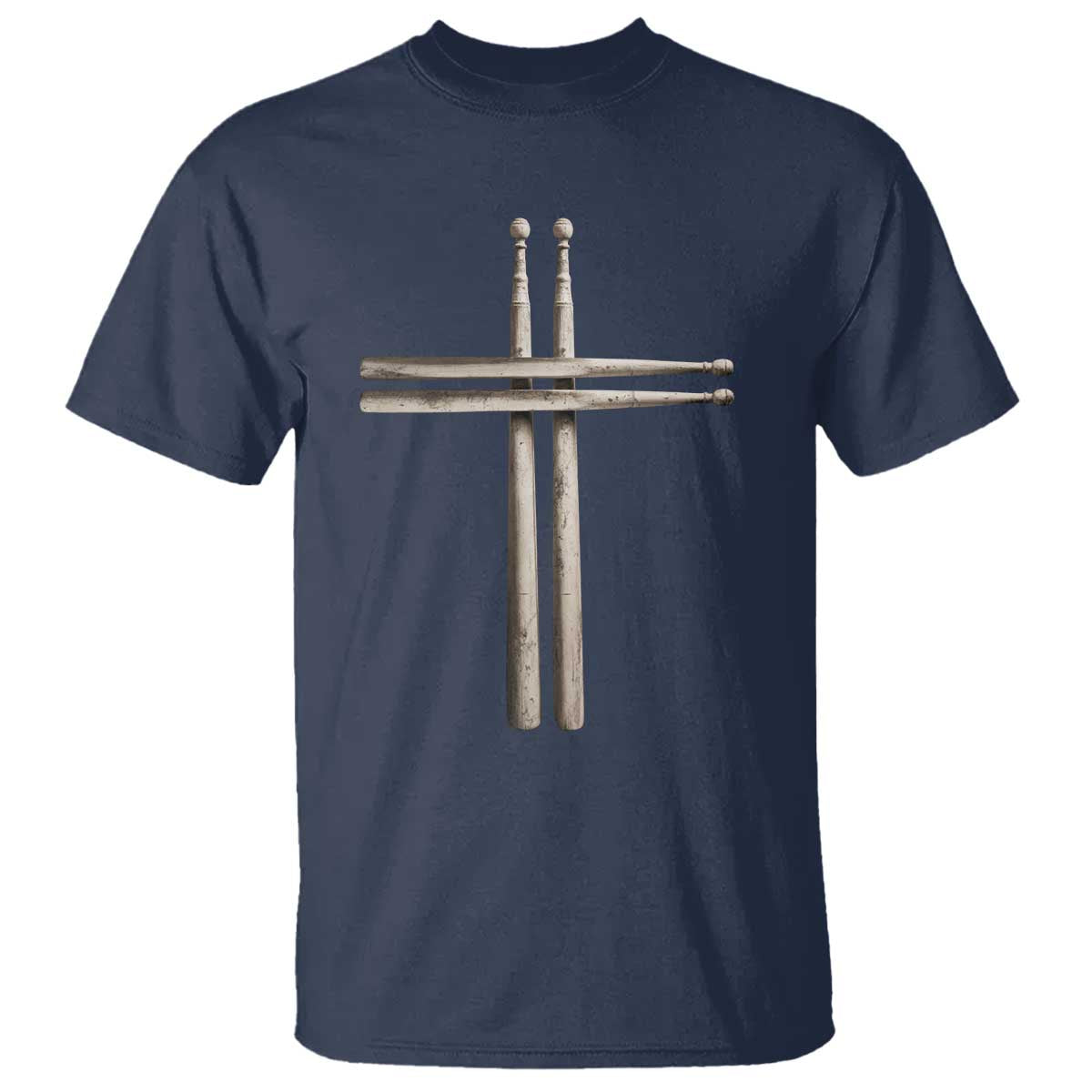 Christian Drummer T Shirt - Drumstick Cross Rock Music Lover Faith Gift Tee TS10 Navy Print Your Wear