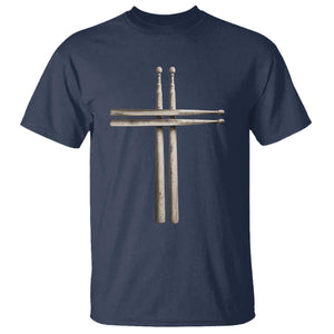 Christian Drummer T Shirt - Drumstick Cross Rock Music Lover Faith Gift Tee TS10 Navy Print Your Wear