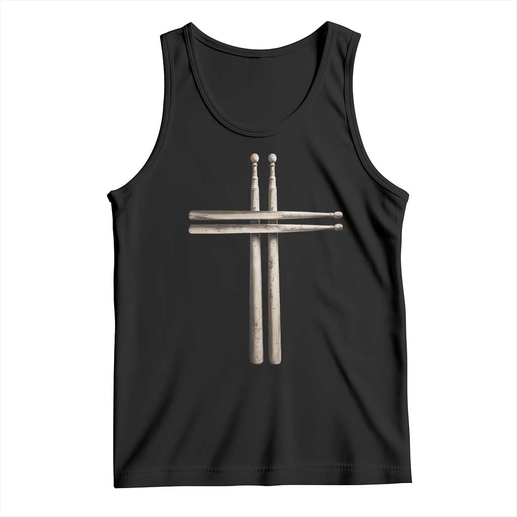 Christian Drummer Tank Top Drumstick Cross Rock Music Lover Gift TS10 Black Print Your Wear