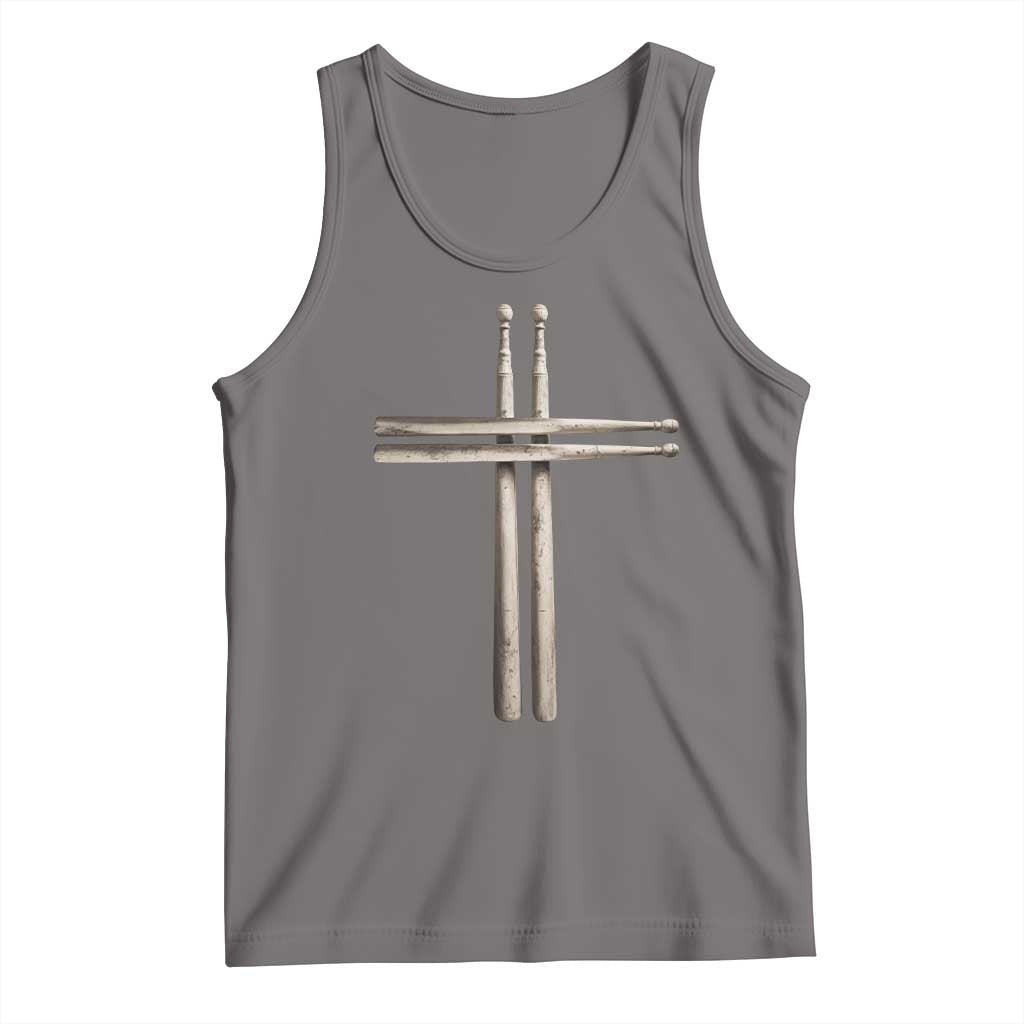 Christian Drummer Tank Top Drumstick Cross Rock Music Lover Gift TS10 Deep Heather Print Your Wear