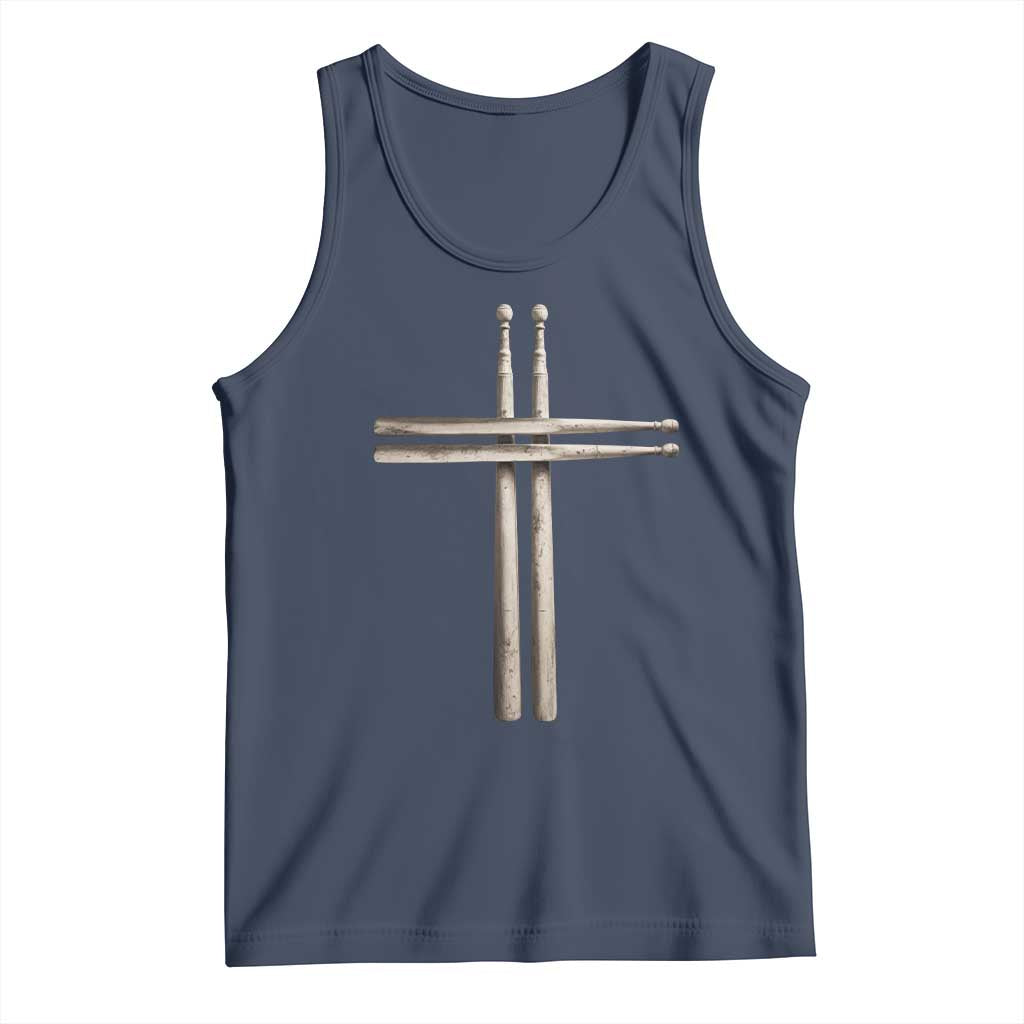 Christian Drummer Tank Top Drumstick Cross Rock Music Lover Gift TS10 Navy Print Your Wear