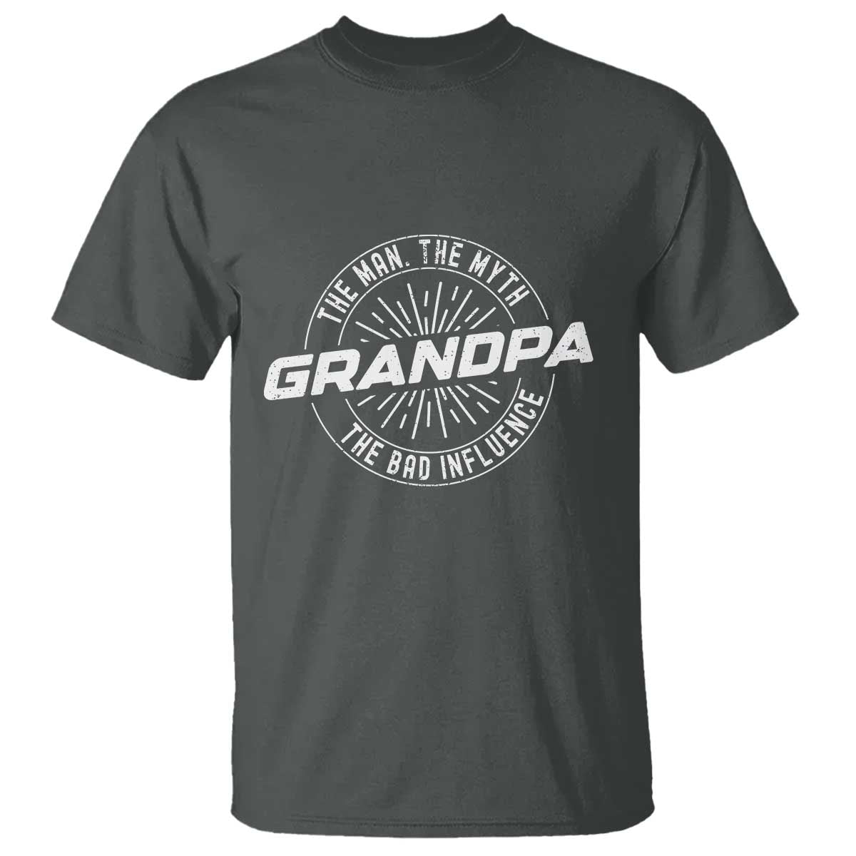 Funny Grandpa T Shirt Man Myth Bad Influence Funny Fathers Day TS10 Dark Heather Print Your Wear