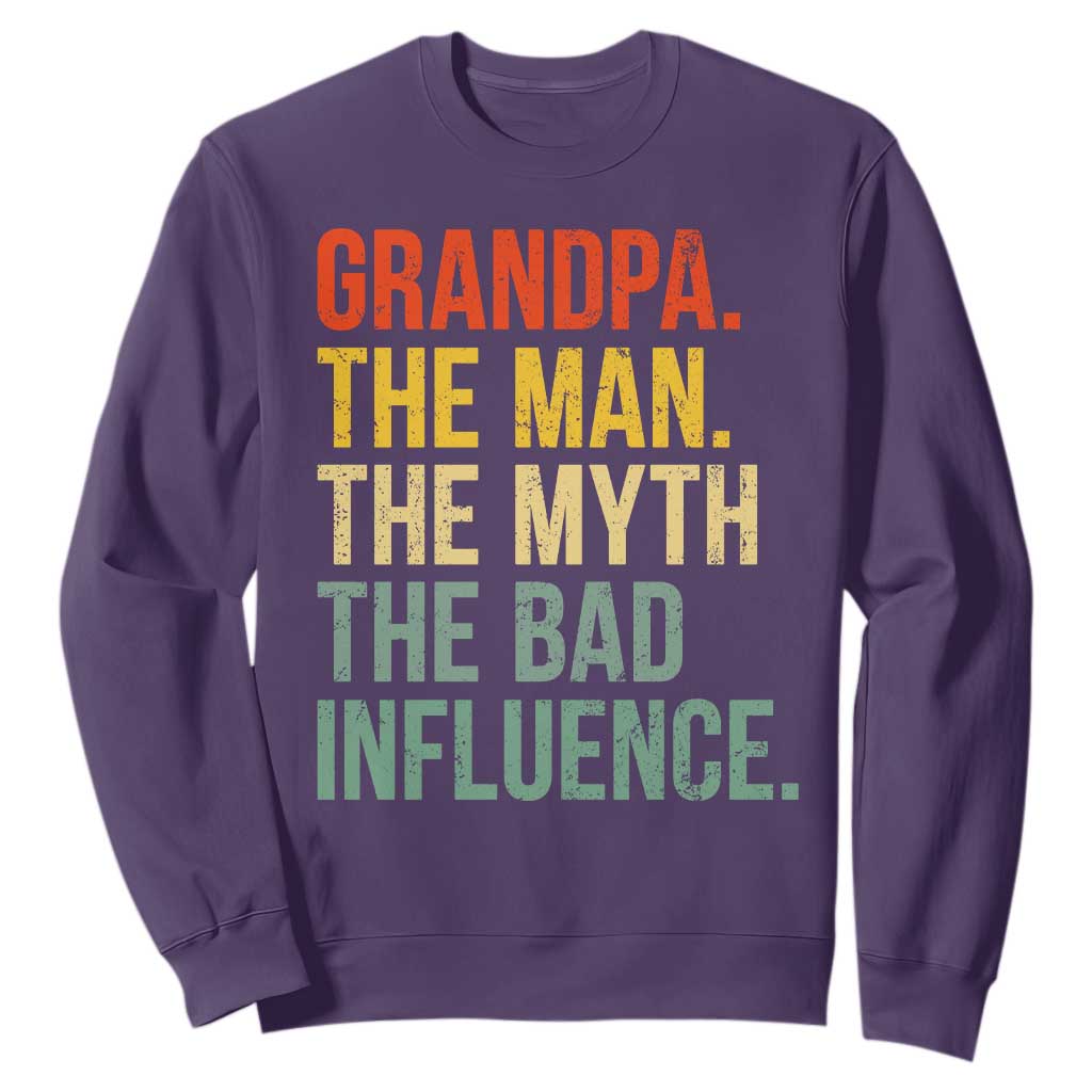 Funny Grandpa Sweatshirt Retro Man Myth Bad Influence Best Funny Fathers Day TS10 Purple Print Your Wear