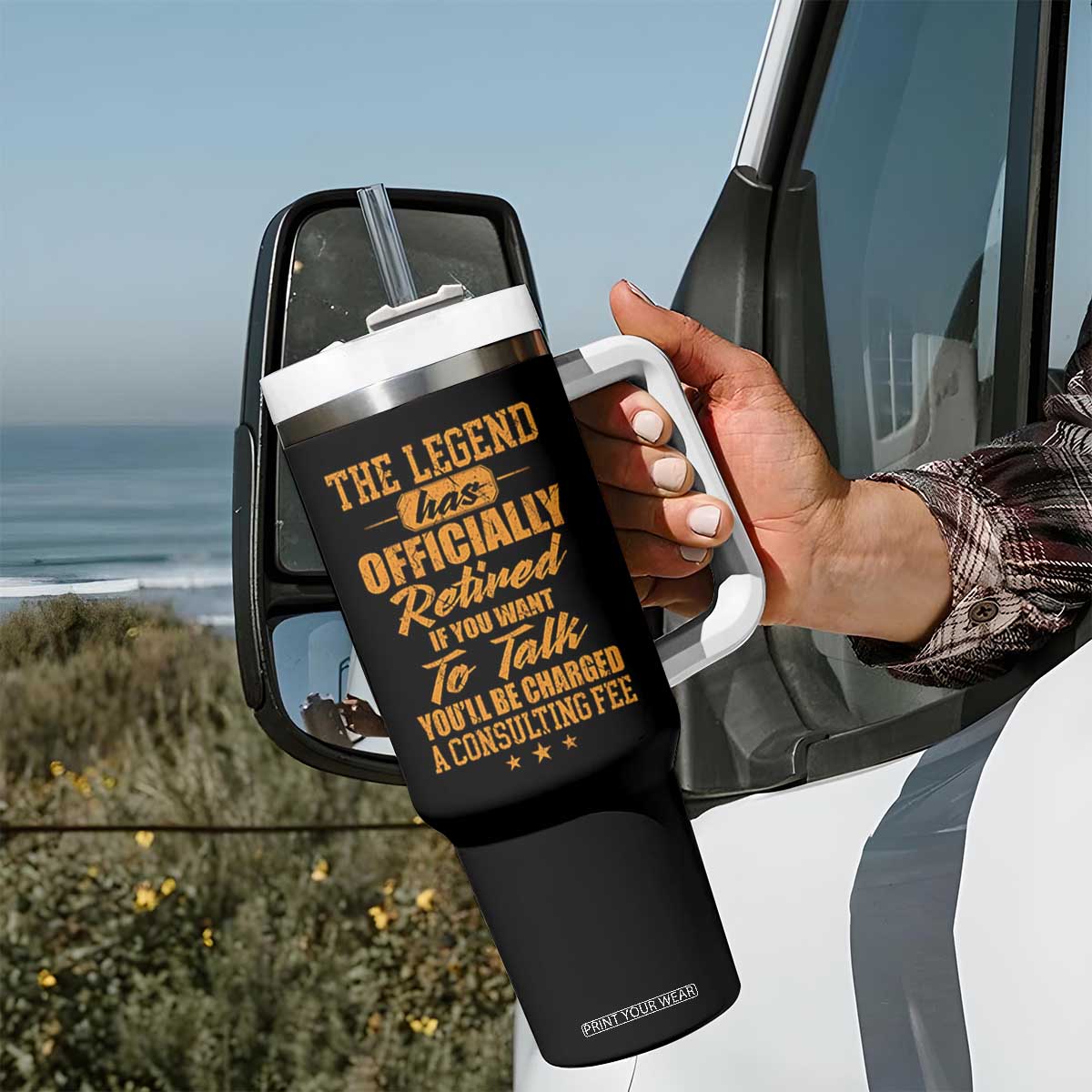 The Legend Has Retired Tumbler With Handle Funny Retirement Party Gag Gift TS10 Print Your Wear
