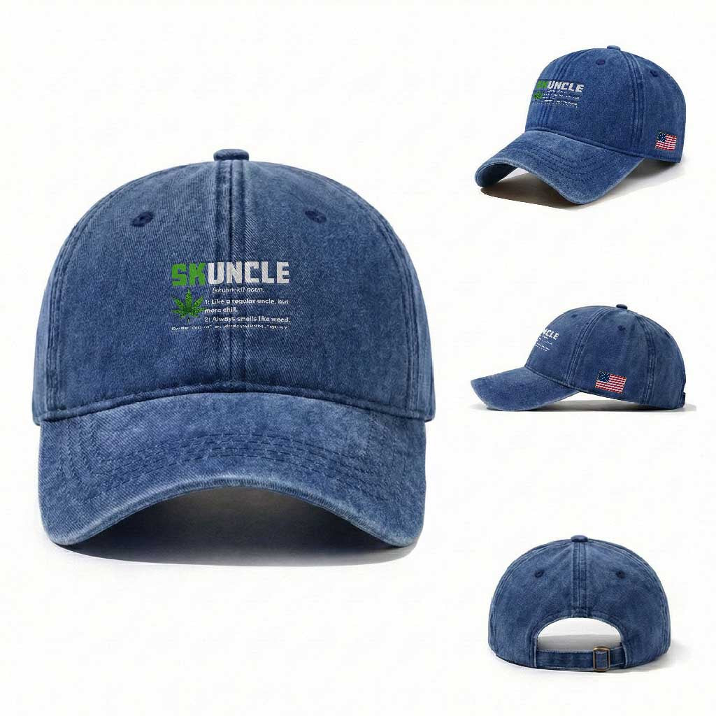 Funny Uncle Weed Smoker Washed Cotton Baseball Cap Skuncle Definition Funny Weed Pot Cannabis Marijuana TS10 Washed Cap Universal Fit Royal Blue Print Your Wear