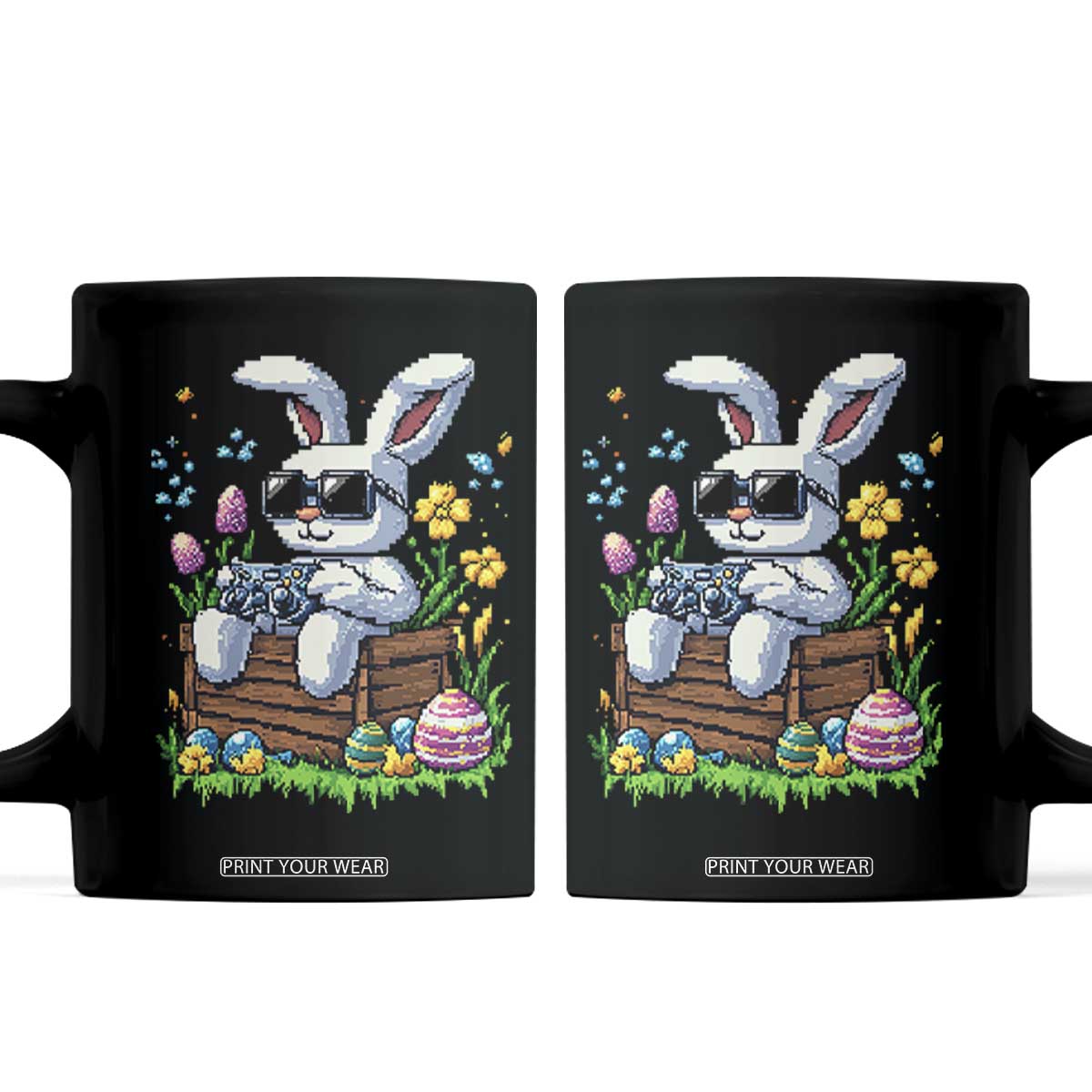 Gamer Rabbit Coffee Mug Cute Bunny Gaming Eggs Video Games Easter Pixel Garden TS10 Black Print Your Wear
