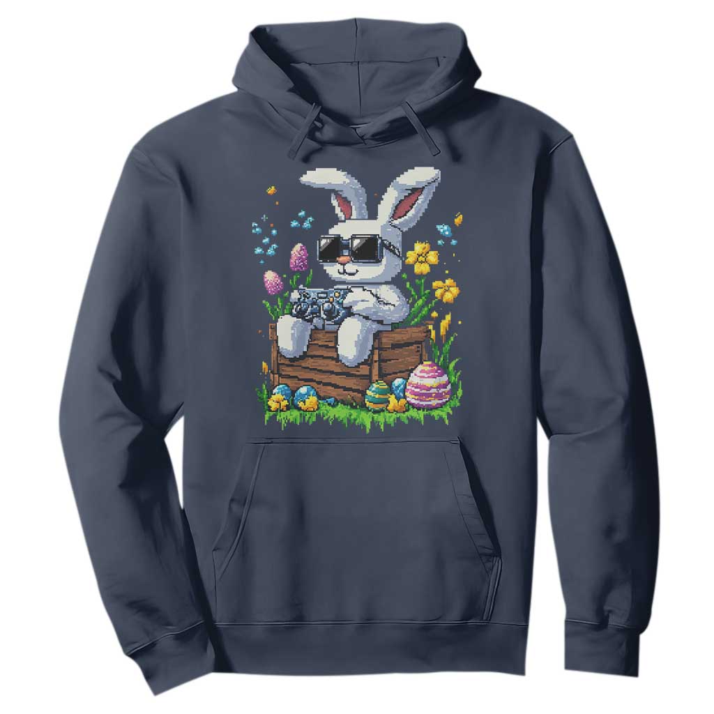 Gamer Rabbit Hoodie Cute Bunny Gaming Eggs Video Games Easter Pixel Garden TS10 Navy Print Your Wear