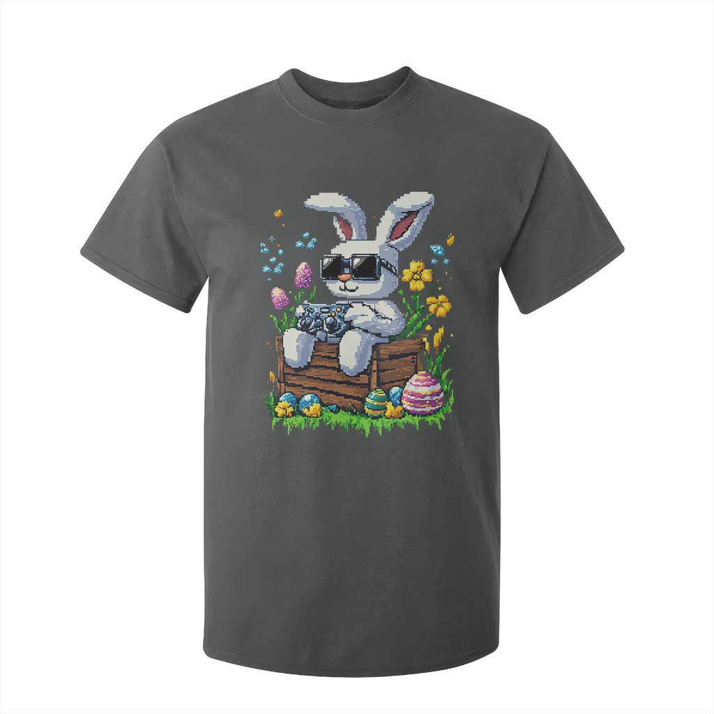 Gamer Rabbit T Shirt For Kid Cute Bunny Gaming Eggs Video Games Easter Pixel Garden TS10 Dark Heather Print Your Wear