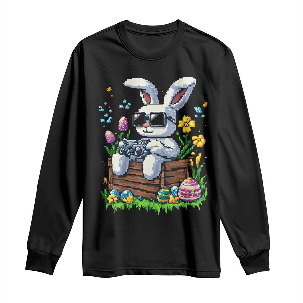 Gamer Rabbit Long Sleeve Shirt Cute Bunny Gaming Eggs Video Games Easter Pixel Garden TS10 Black Print Your Wear