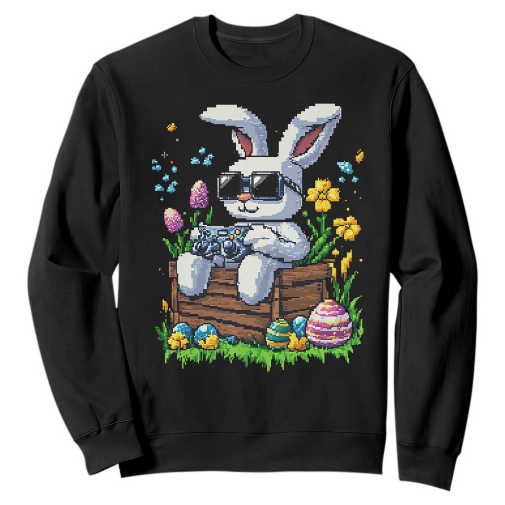 Gamer Rabbit Sweatshirt Cute Bunny Gaming Eggs Video Games Easter Pixel Garden TS10 Black Print Your Wear