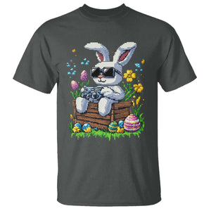 Gamer Rabbit T Shirt Cute Bunny Gaming Eggs Video Games Easter Pixel Garden TS10 Dark Heather Print Your Wear