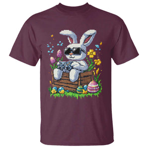 Gamer Rabbit T Shirt Cute Bunny Gaming Eggs Video Games Easter Pixel Garden TS10 Maroon Print Your Wear