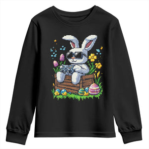 Gamer Rabbit Youth Sweatshirt Cute Bunny Gaming Eggs Video Games Easter Pixel Garden TS10 Black Print Your Wear