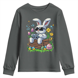 Gamer Rabbit Youth Sweatshirt Cute Bunny Gaming Eggs Video Games Easter Pixel Garden TS10 Dark Heather Print Your Wear