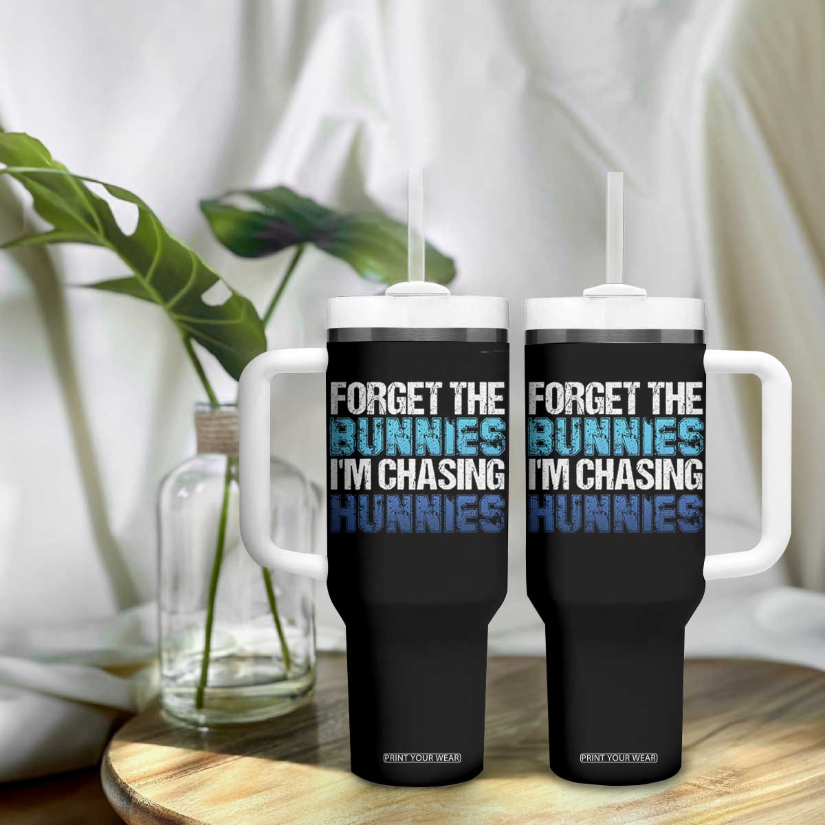 Funny Easter Tumbler With Handle Forget The Bunnies Im Chasing Hunnies TS10 Print Your Wear