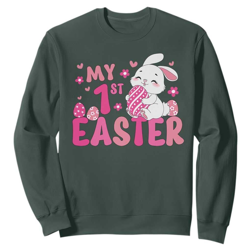 Baby First Easter Sweatshirt Cute Newborn Gift Bunny Rabbit TS10 Dark Forest Green Print Your Wear