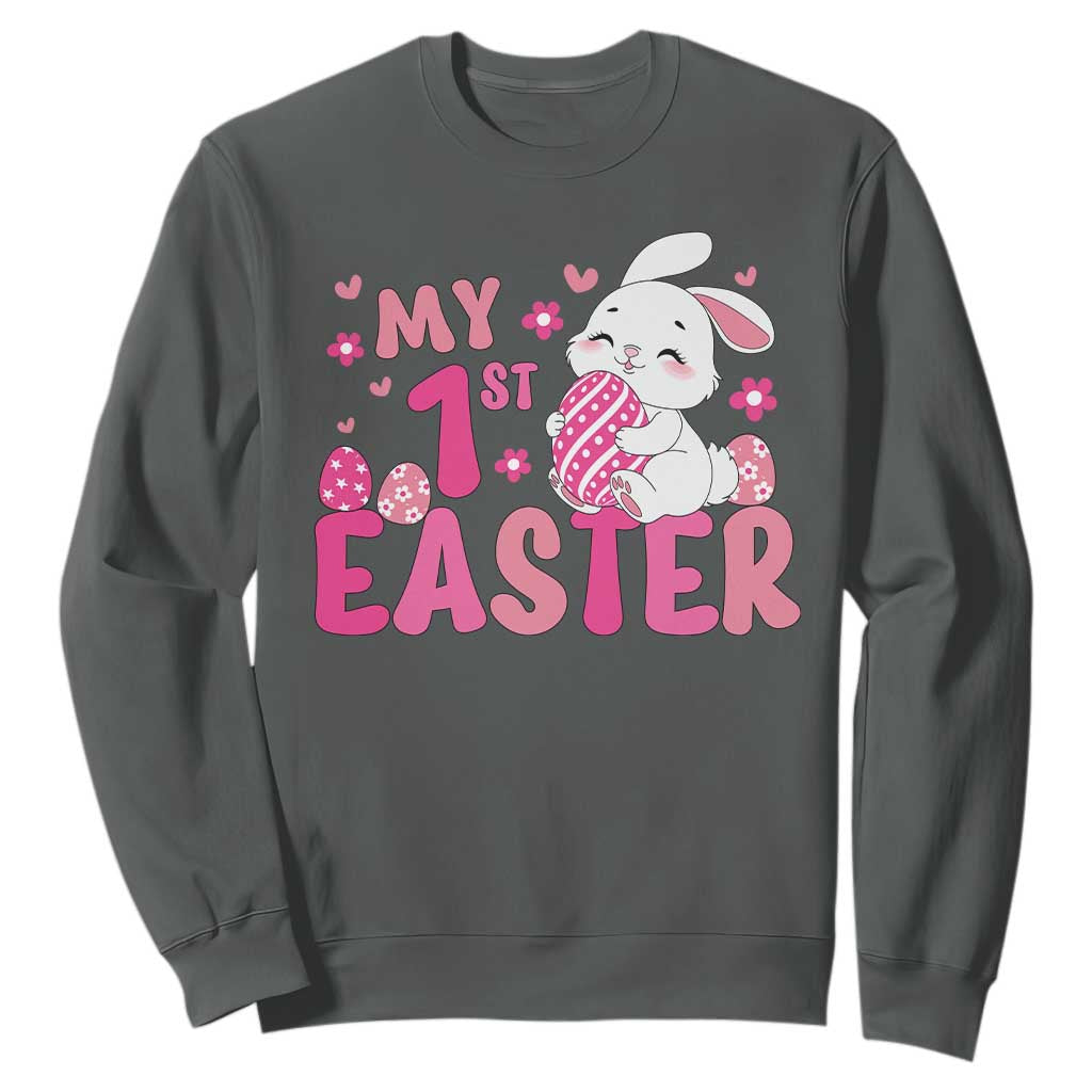 Baby First Easter Sweatshirt Cute Newborn Gift Bunny Rabbit TS10 Dark Heather Print Your Wear